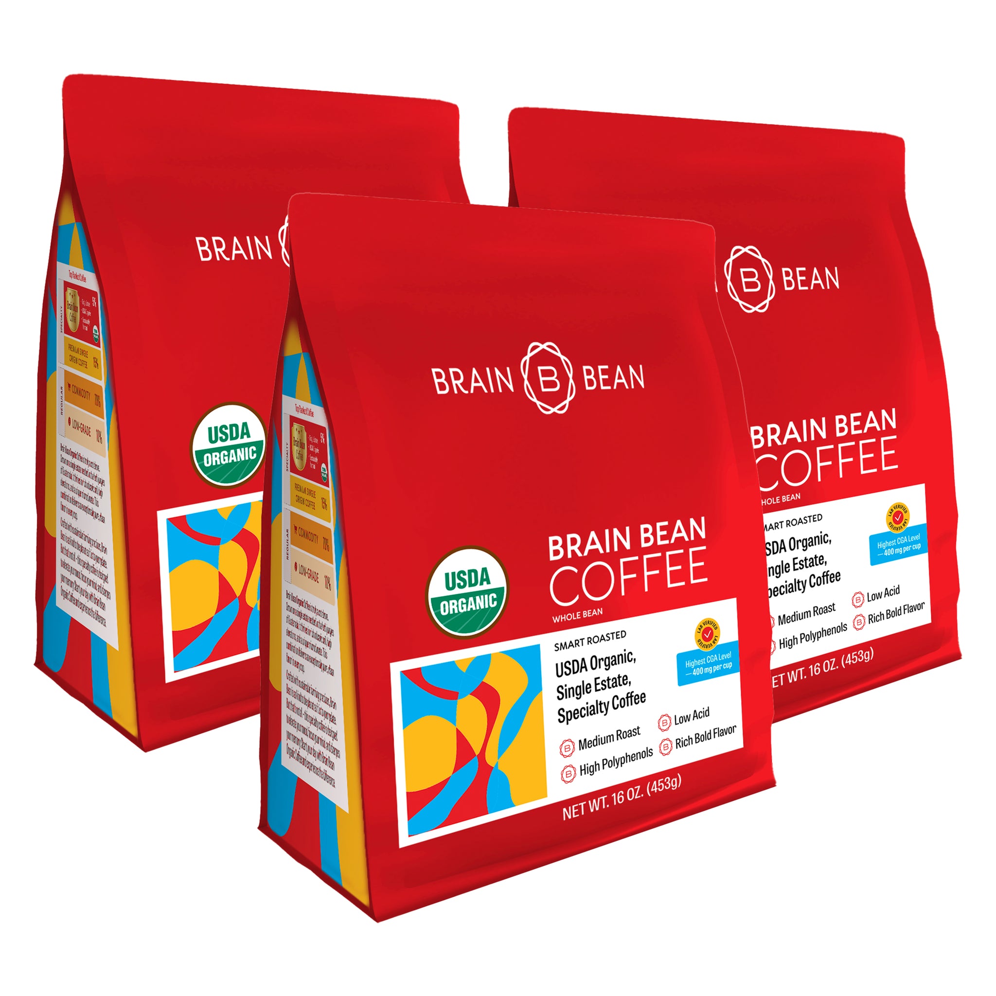 Brain Bean™ Coffee 3-Pack - USDA Organic, Fair Trade, Premium Grade