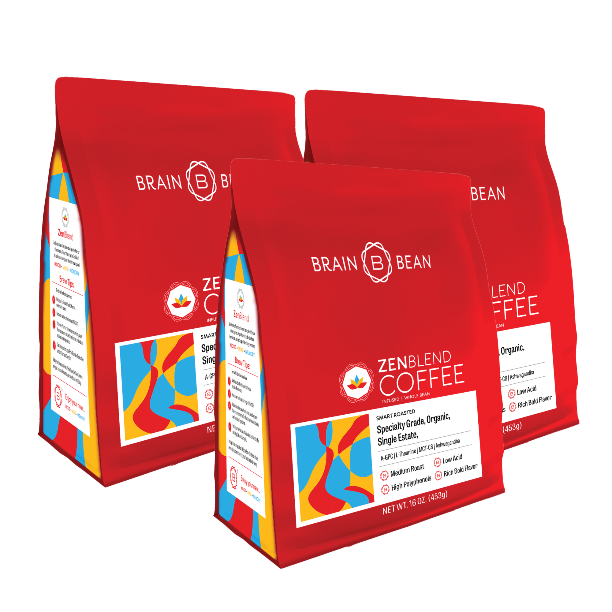 Brain Bean™ Zen-Blend Coffee 3-Pack - Infused with Sensoril®, A-GPC, L-theanine and C-8 MCT oil