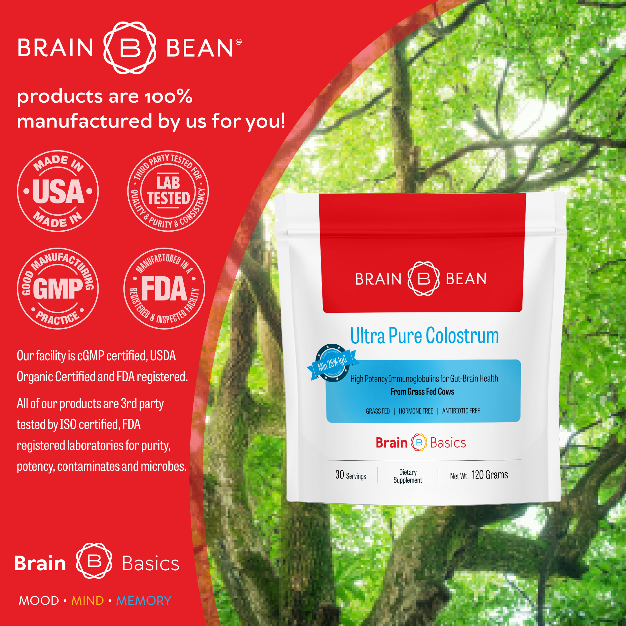Brain Basics - Ultra Pure Colostrum - Grass-Fed, High-Potency 25% IgG Pure Colostrum