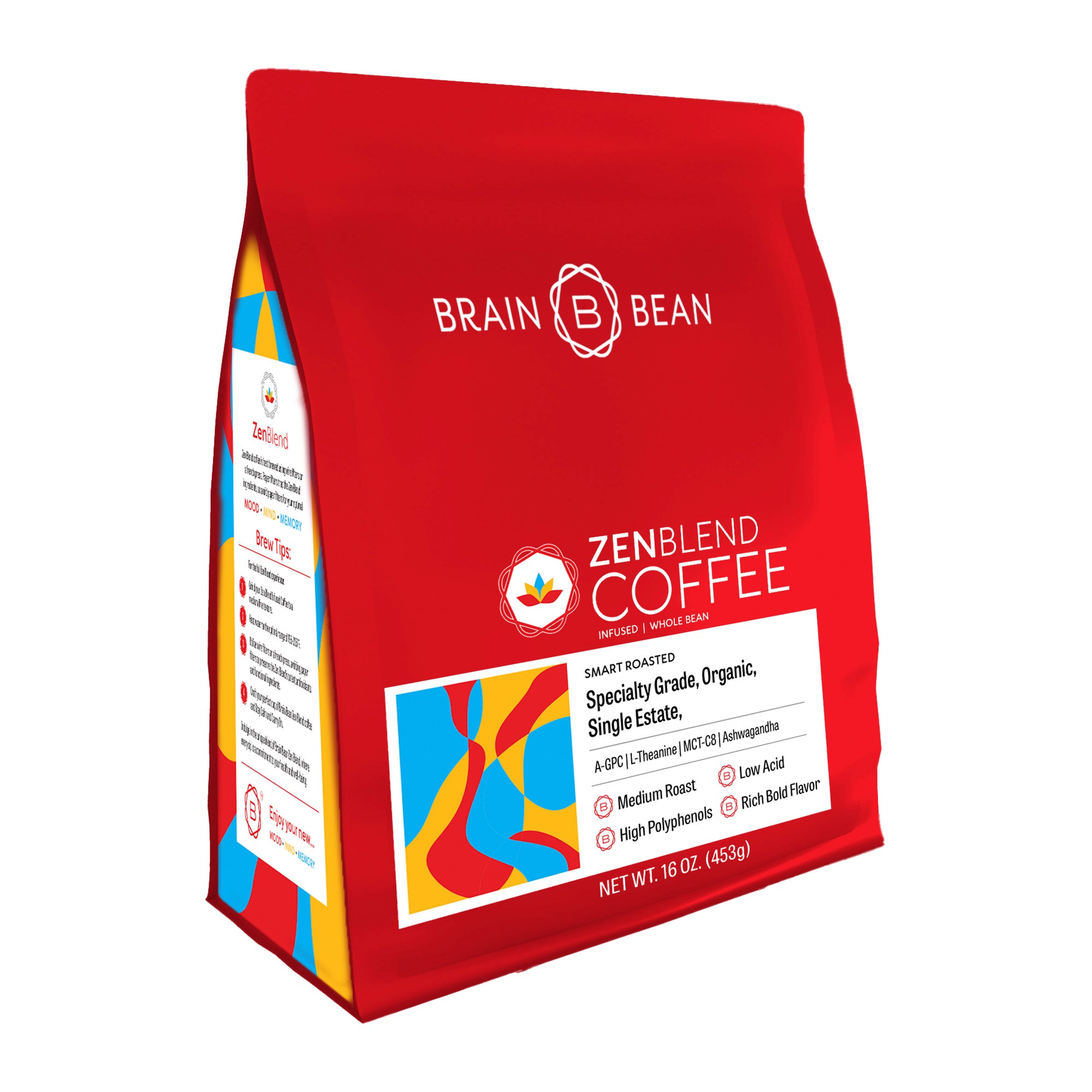 Brain Bean™ Zen-Blend Coffee - Infused with Sensoril®, A-GPC, L-theanine and C-8 MCT oil
