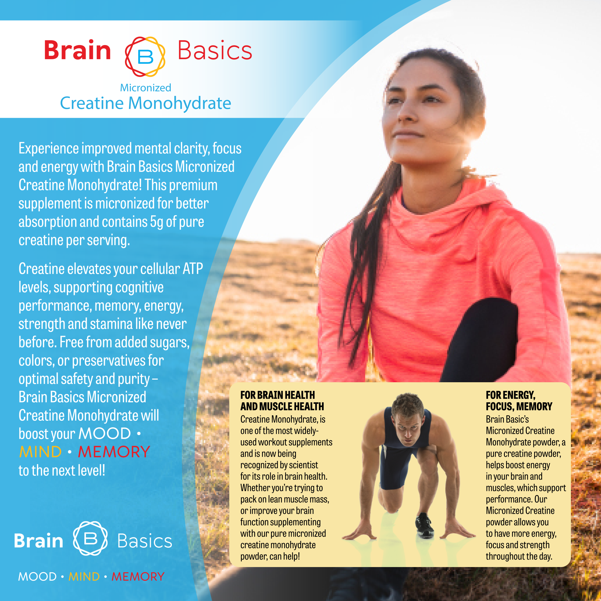 Brain Basics - Micronized Creatine Monohydrate - Highly Absorbable for Safe and Effective Results